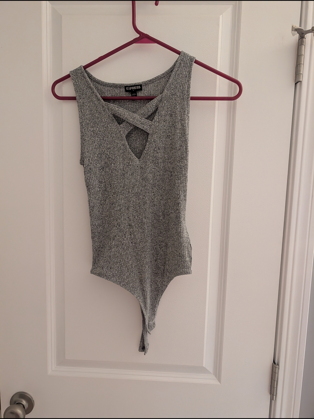 Express Gray Ribbed Cross-Strap Tank Bodysuit